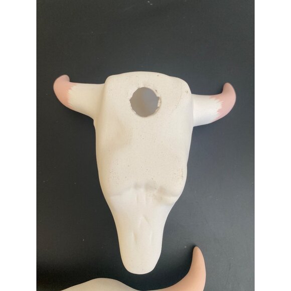 Set of 2 Vintage Ceramic Bull Skull Wall Decor Pair Southwestern Boho Pastel - Picture 5 of 10